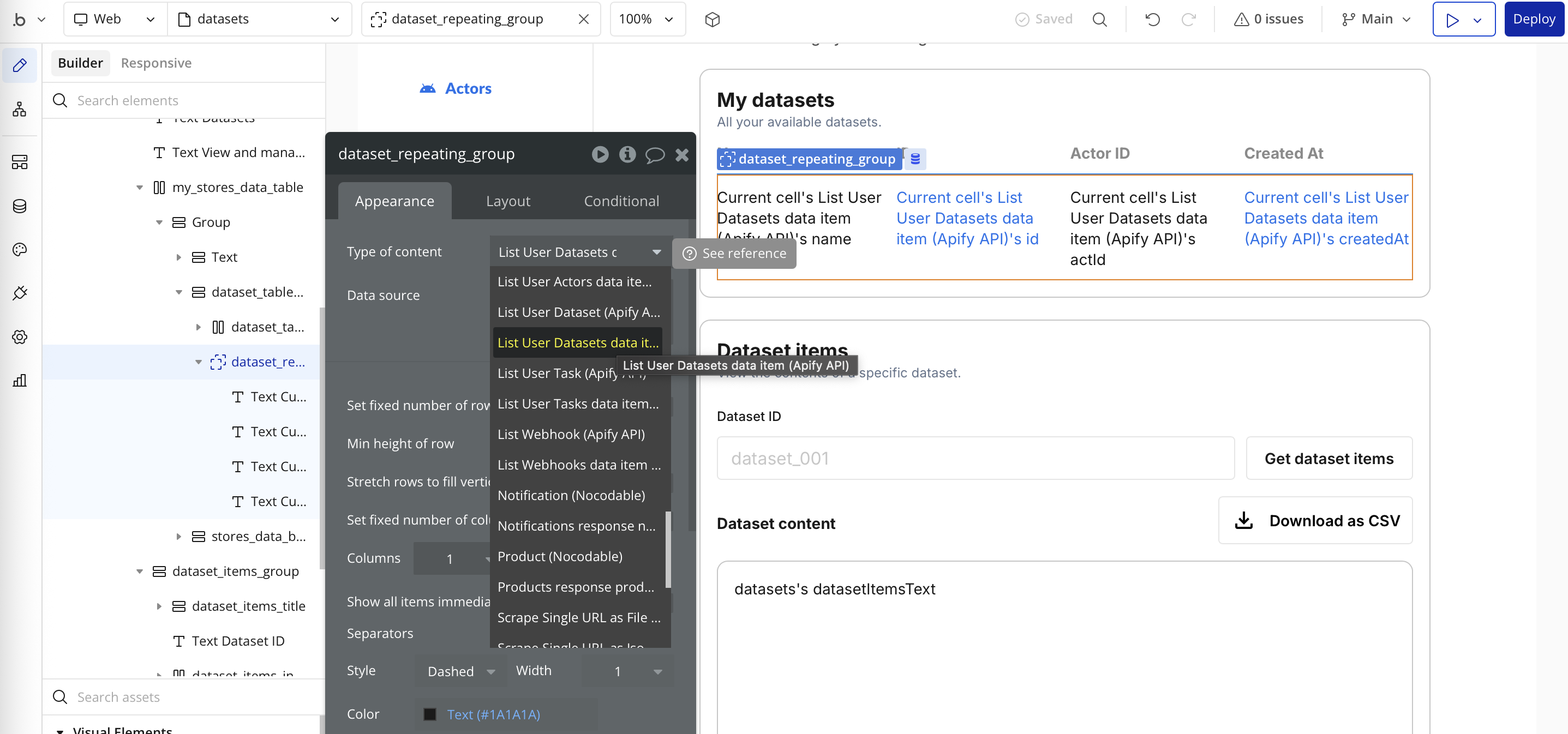 Step 2 - Repeating group type of content